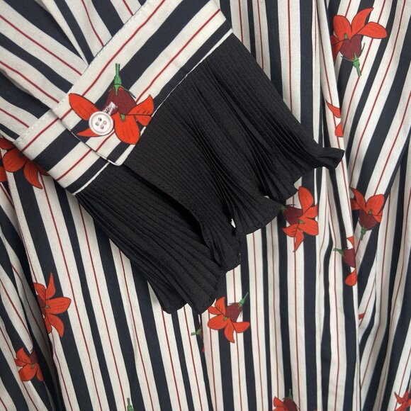 ELOQUII Black White Striped Red Floral Boho Midi Dress Sz 22 Cottagecore Ruffle - Picture 5 of 16